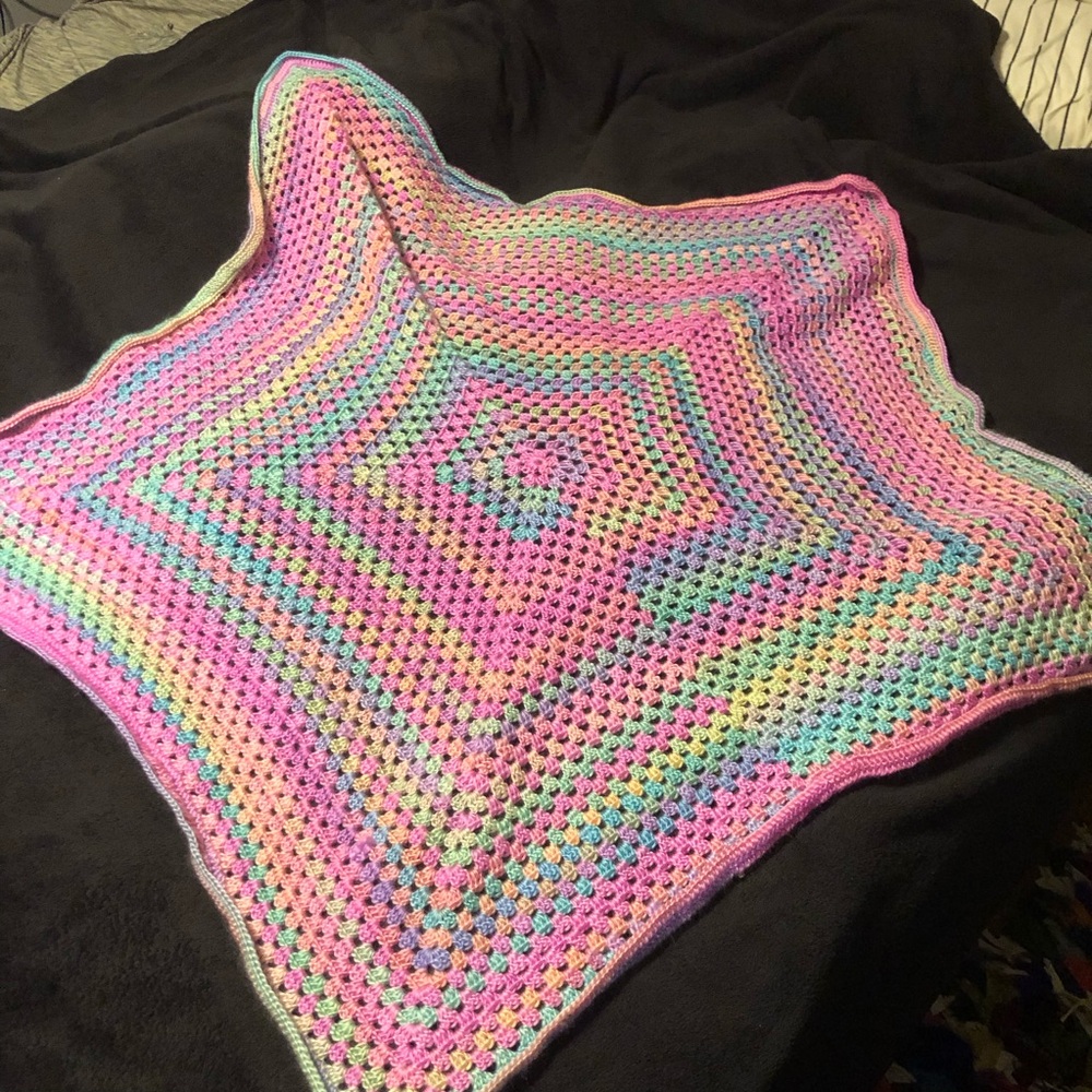 Rainbow baby acrylic crochet granny stitch star blanket handmade Mary Maxim